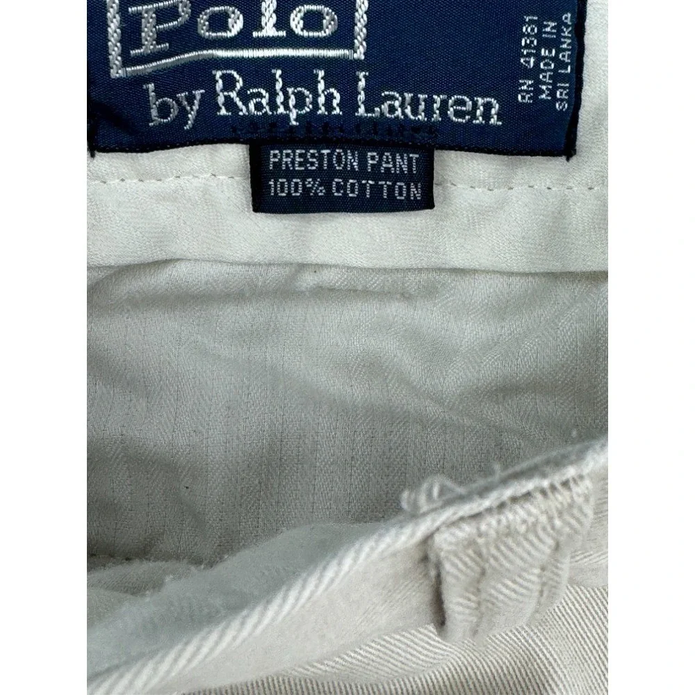 Polo Ralph Lauren Preston Pant Mens 34x30 Khaki Cotton Straight Chino Flat Front